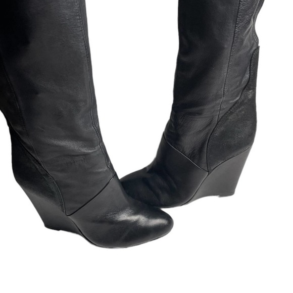 Modern Vintage Sherry Soft Leather Tall Wedge Boots 6 BLACK - Picture 3 of 7